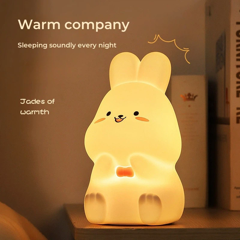 Cute Bunny Night Light For Kids - Rabbit Lamp With 8 Color Modes USB Rechargeable For Gifts